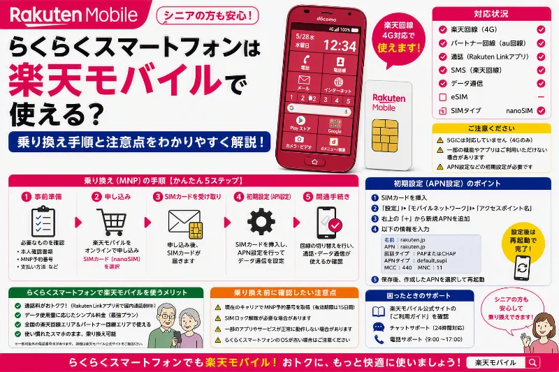 らくらくスマートフォン系 楽天モバイル