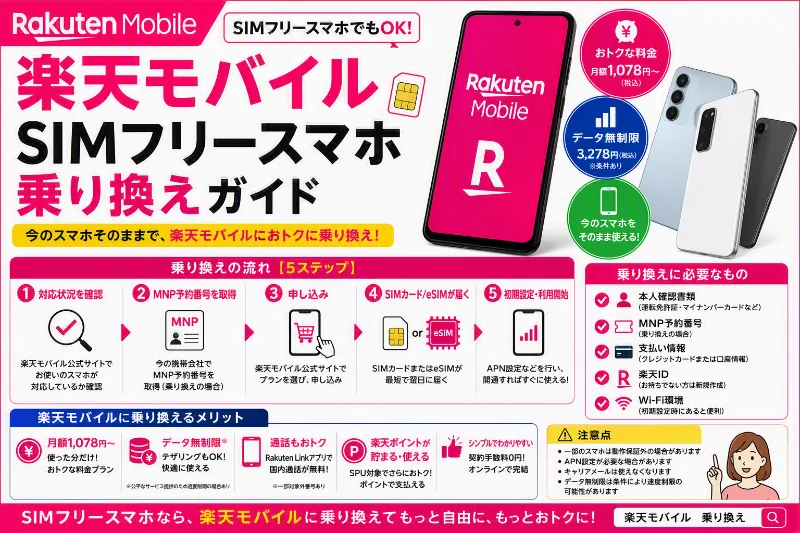 楽天モバイル SIMフリースマホ 乗り換え